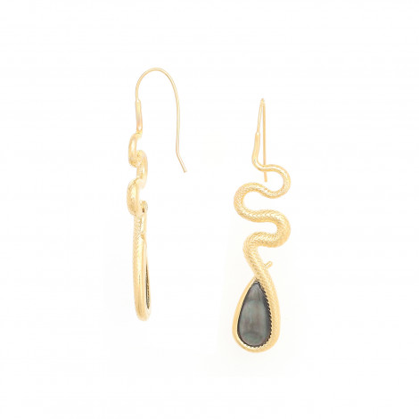 Hook earrings with black lip drop (golden) "Venin"