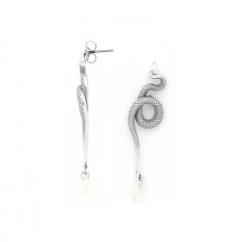 Boucles d'oreilles poussoir serpent (argenté) "Venin" - Ori Tao