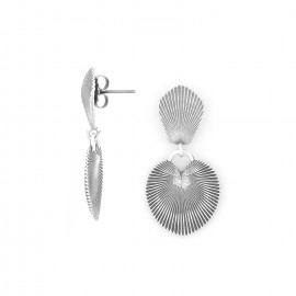Post earrings with small pendant leaf (silvered) "Palmspring" - Ori Tao