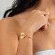 Adjustable bracelet with leaf dangle (golden) "Palmspring" - Ori Tao